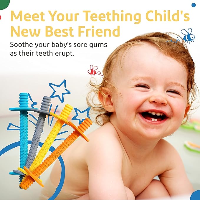 Silicone Baby Teethers 0-6 Months, Textured Baby Teething Toys 3-6 Months, Toddler Molar Teething Relief Sticks, Freezable Chew Straws for Babies 6-12 Month Girl Boy Infant (Spring)