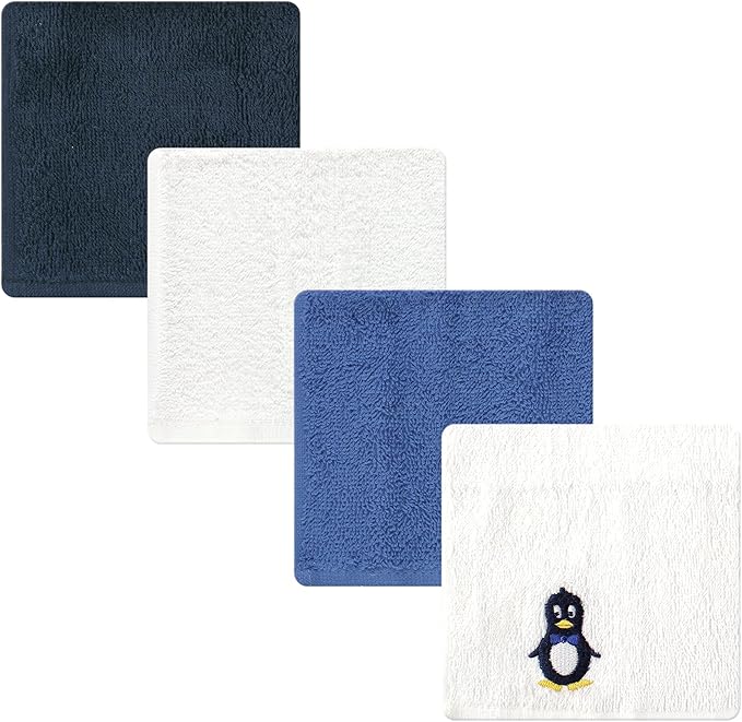 Luvable Friends Unisex Baby Super Soft Cotton Washcloths, Mr. Penguin, One Size