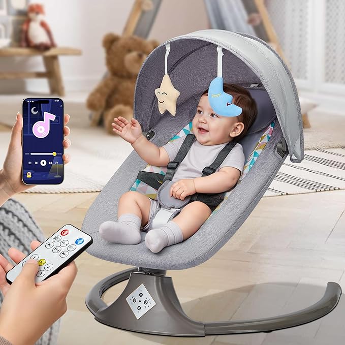 Electric Baby Swing for Infants,Multifunctional 3-in-1 Rocker,5-Speed Adjustable,Remote Control,10 Melodies,5-Point Harness,for Infants Up to 30 lbs, Up to 12 Months Easy Assembly (Gray)