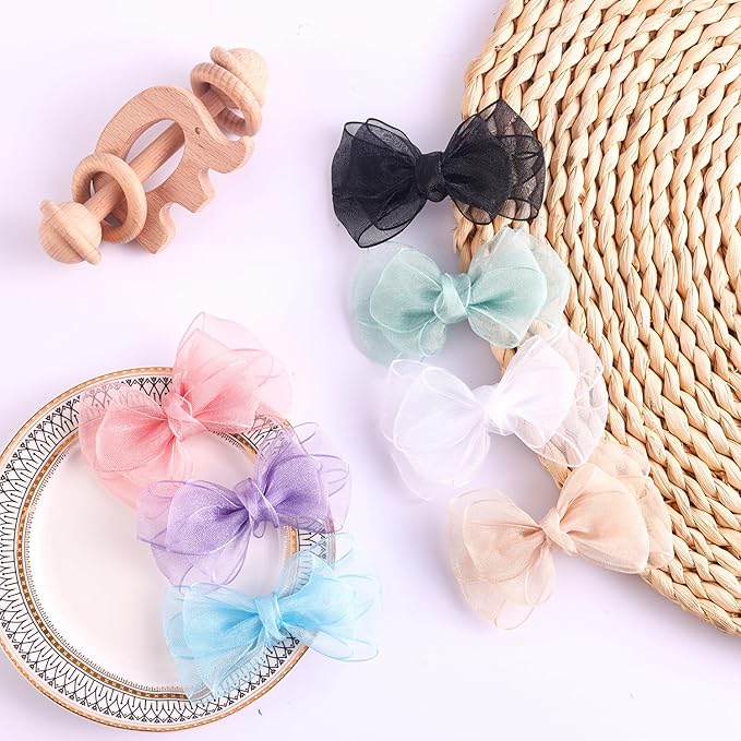 3.5-Inch Organza Hair Bows for Girls - Elegant Sheer Ribbon Alligator Clips for Toddlers, Kids, and Teens - Pack of 2, White