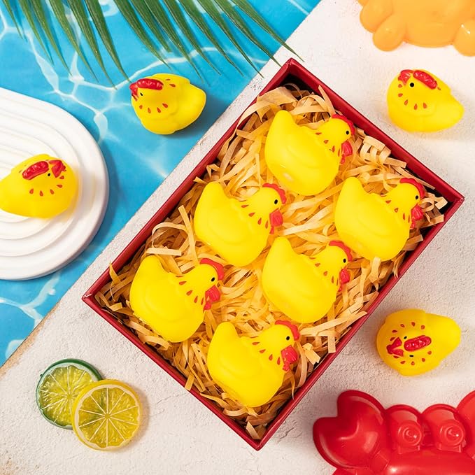 Mini Rubber Chickens Toys, 40Pcs Cute Chicks Squeak Bath Toy, Yellow Floating Rubber Chicken for Boy Girl Baby Shower Birthday Party Favors Gifts Decoration