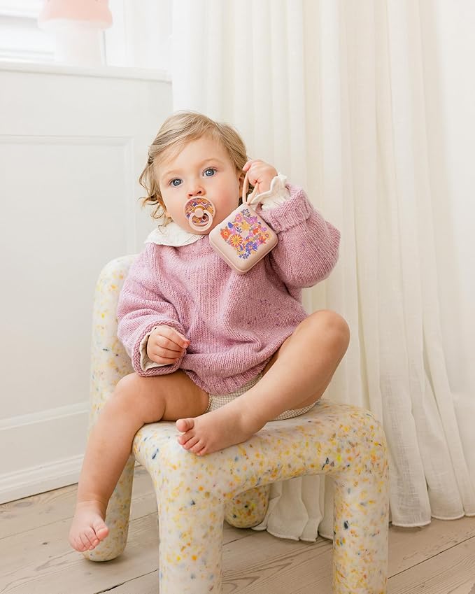 BiBS Liberty Pacifier 2-Pack, BPA Free Pacfiers with Natural Latex Round Nipple, Made in Scandinavia, Size 2 (6-18 Months), Strawberries and Cream Ivory Mix