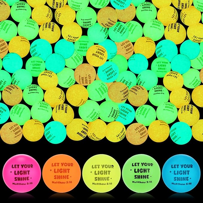 Seenelling 60 Pcs Christian Glow in the Dark Bouncy Balls Easter Jesus Bible Verse Rubber High Bouncing Balls Christian Party Favor Religious Classroom Gifts (Bible, Mix Color)