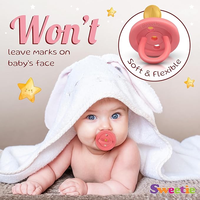 SWEETIE Rubber Pacifier Natural Rubber Pacifier Rounded Pink Large 12-18 Month