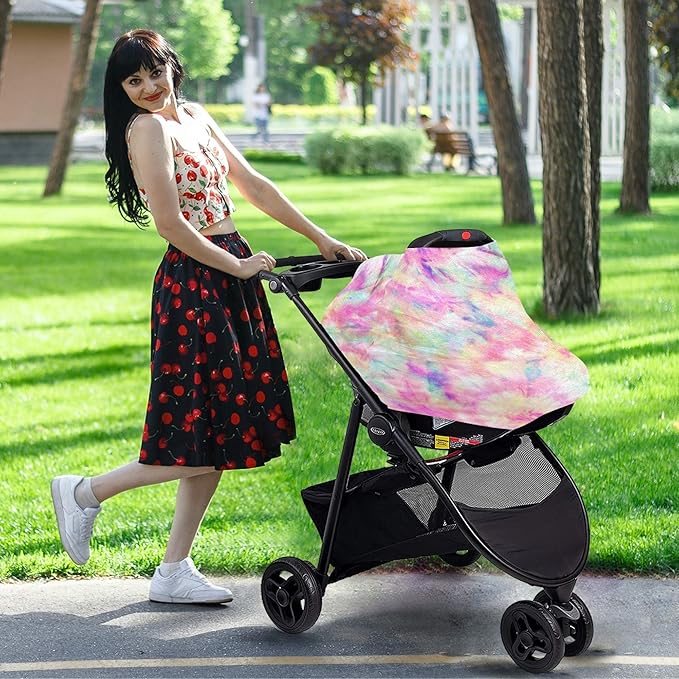 Colorful Tie Dye Floral Print Stretchy Baby Car Seat Cover Infant Canopy Nursing Covers Breastfeeding Cover Breathable Windproof Winter Scarf for Boys Girls
