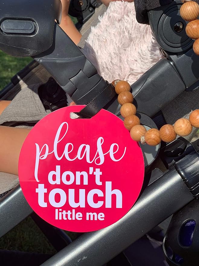 Three Little Tots Two Pack - Pink Please Don't Touch Baby Car Seat and Stroller Signs - CPSIA Safety Tested