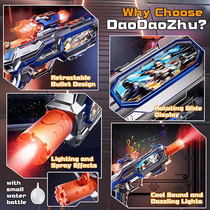 DaoDaoZhu Spray Light Up Toy Gun for Kids with Sound Effects & Rotating Slide Display, Toy Guns for Boys Toddlers 3 4 5 6 7 Year Old for Indoor & Outdoor Play, Gifts for Birthday Halloween Christmas