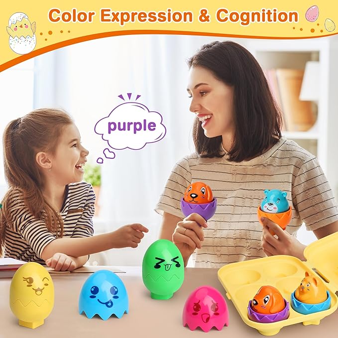 MOONTOY Matching Eggs Toy for Toddlers 1-3, Montessori Geometric Eggs Set, Easter Basket Stuffers for Toddlers, Educational Shape & Color Sorting Toys for 1 2 3 Year Old Girl Boy Baby