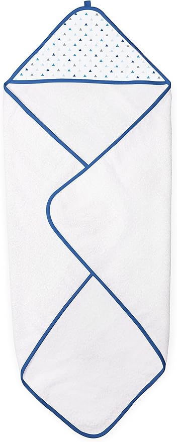 SwaddleDesigns Cotton Terry Baby Hooded Towel, Tiny Triangle Shimmer, Blue