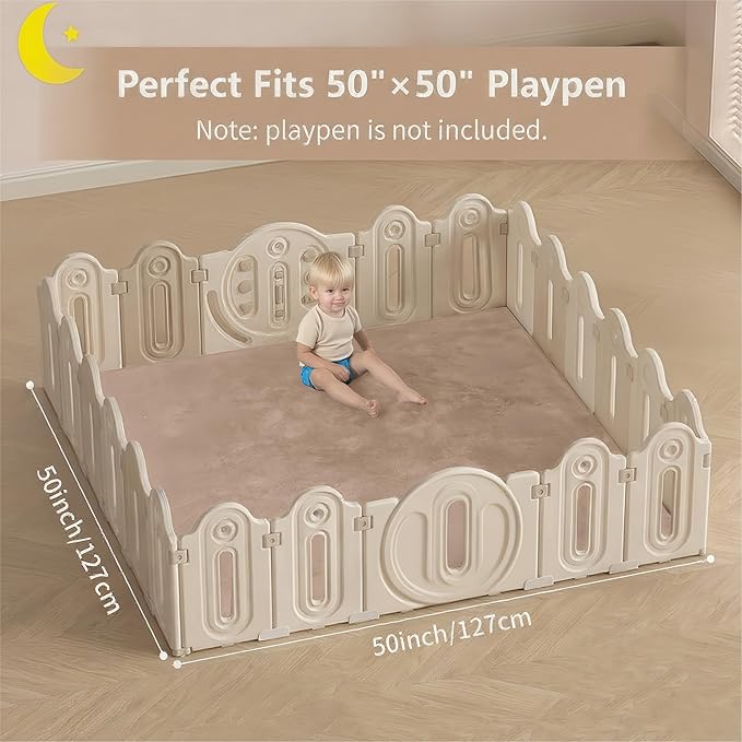 Thick Padded Baby Floor Play Mat 1.2" Cushioned Velvet Surface Non Slip Bottom High Density Foam Safe and Soft Floor Mat for Infants Toddlers and Playpen Use (Lightbrown, 71X 59)