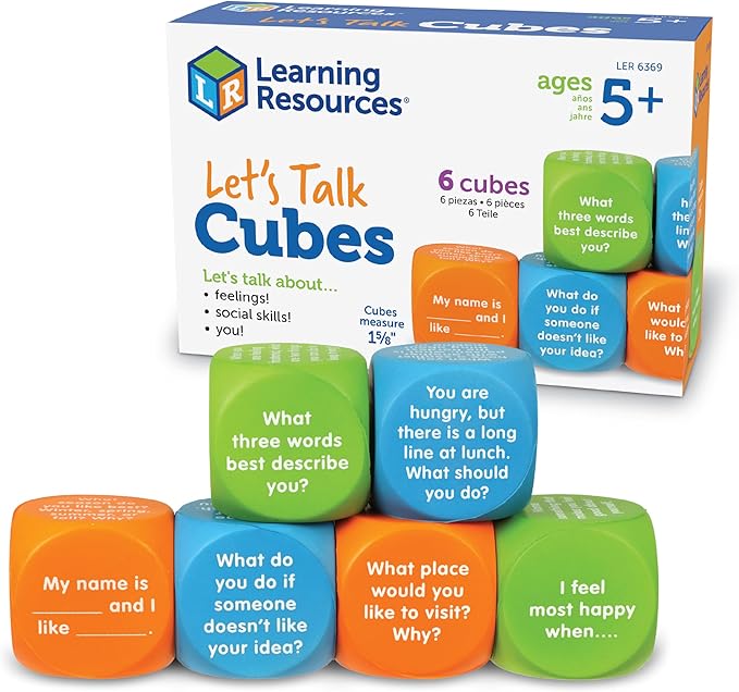 Learning Resources Let's Talk Cubes - Social Emotional Activities, Speech Therapy Materials, Ice Breaker, Occupational Sensory Gifts For Boys And Girls, Classroom Must Haves, Teacher Supplies