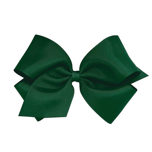Wee Ones Girls' Classic Grosgrain Hair Bows with Plain Wrap Center, No-Slip Hair Clip, Handmade, Forest Green, King
