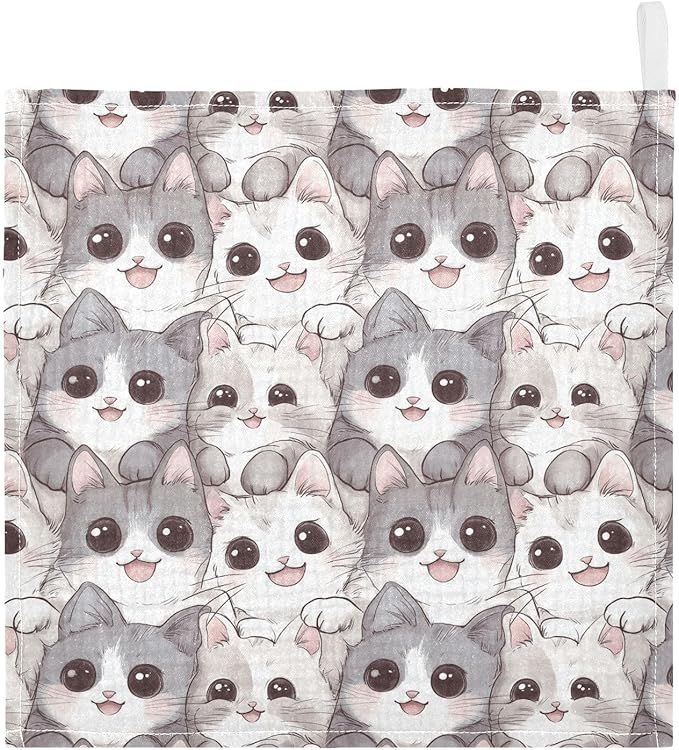 Newborn Face Towel Cute Cats Soft Cotton Baby Washcloths 11.8 x 11.8 Inch Infants Girls Boys Muslin Burp Cloths 5 Pack