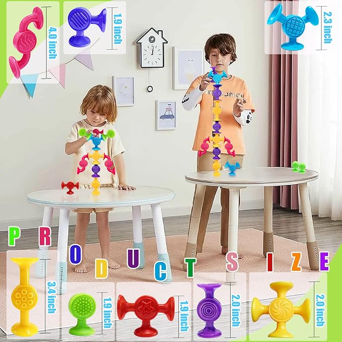 Toddlers Suction Cup Bath Toys, Easter Stuffer Sensory Suction Building Toy, 12Pcs Baby Starter Montessori Stocking Stuffers for Kids Boys Girls Colorful Popdarts Birthday Travel Car