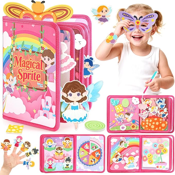 22 in 1 Busy Book for Toddlers 1-3, Sprite Montessori Toys for 1 Year Old with Fishing Game, Soft Sensory Toddler Busy Board, Airplane Travel Toys, Birthday Easter Gifts for 1 2 Year Old Girl