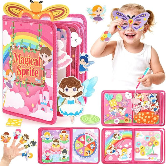 22 in 1 Busy Book for Toddlers 1-3, Sprite Montessori Toys for 1 Year Old with Fishing Game, Soft Sensory Toddler Busy Board, Airplane Travel Toys, Birthday Easter Gifts for 1 2 Year Old Girl