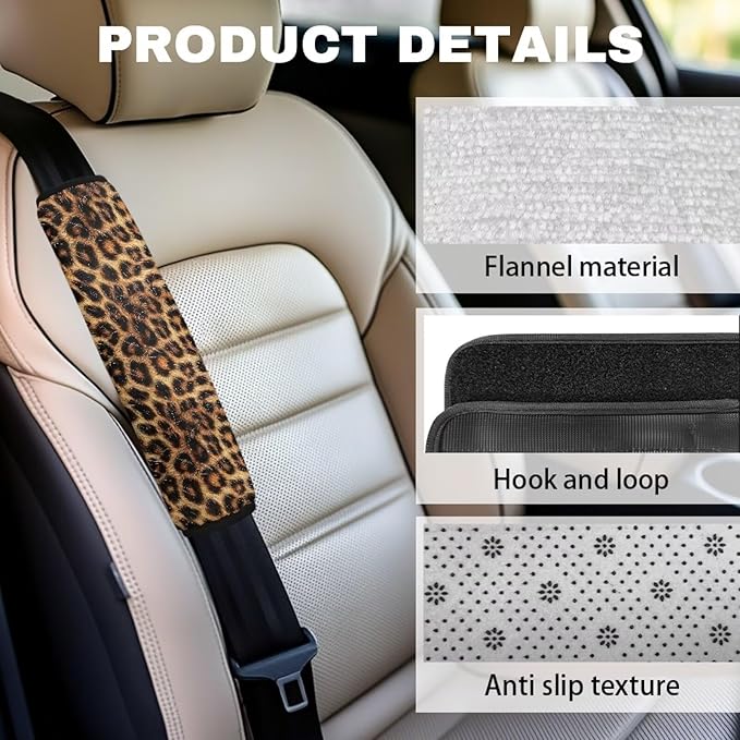 Seat Belt Cover Pad 2 Packs Seatbelt Cushion Covers Leopard Pattern Universal Car Seat Neck Cover for All Car Seat Stroller Birthdays Gifts for Women Lady