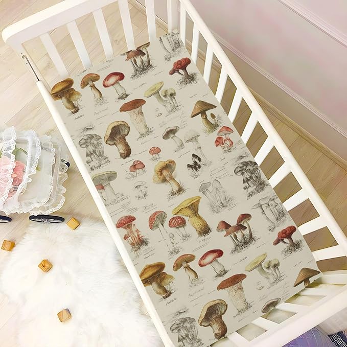 Baby Crib Sheet Different Mushroom Crib Mattress for Boys and Girls Playard Sheet Soft Breathable Fitted Baby Mattress Cover 52x28in