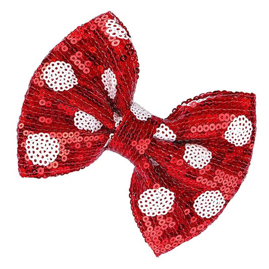 Christmas Glitter Hair Bows Clips Large Sequins Bow Hair Clips Red Dot Hair Barrettes Xmas Hairpin Hair Accessories for Women and Girls