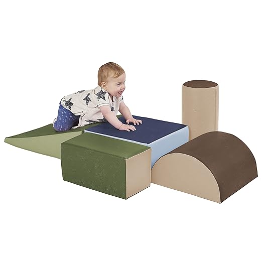 ECR4Kids SoftZone Climb and Crawl Active Playset, Building Blocks, Earthtone, 5-Piece