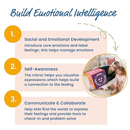 ECR4Kids SoftZone Trilingual Emotion Activity Cube with Mirror, Sensory Toy, Assorted