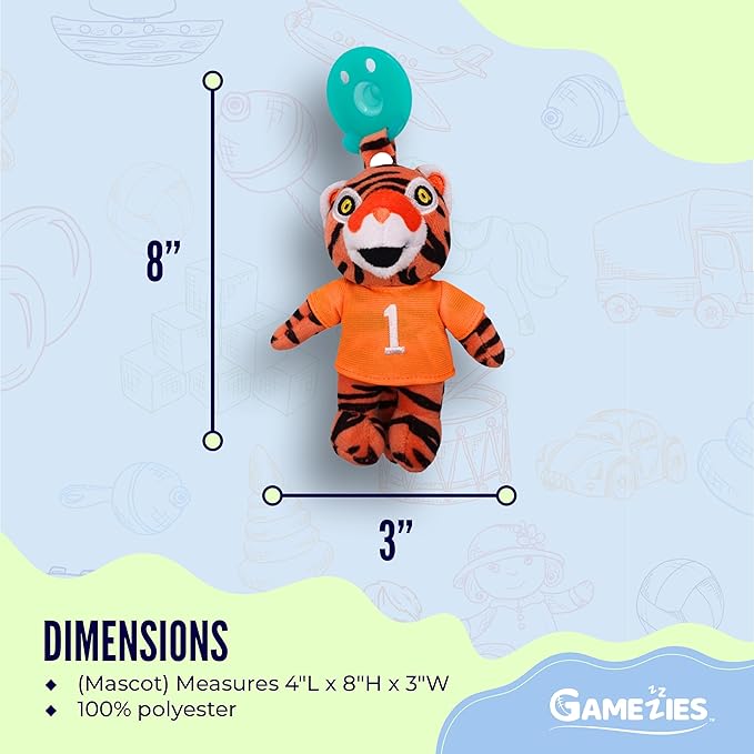 Gamezies Baby Boy and Girl Silicone Clemson University The Tiger Mascot Plush Pacifier Collegiately Licensed, Removable, Washable Plush Toy CPSIA Tested, BPA-Free 0-6 Months