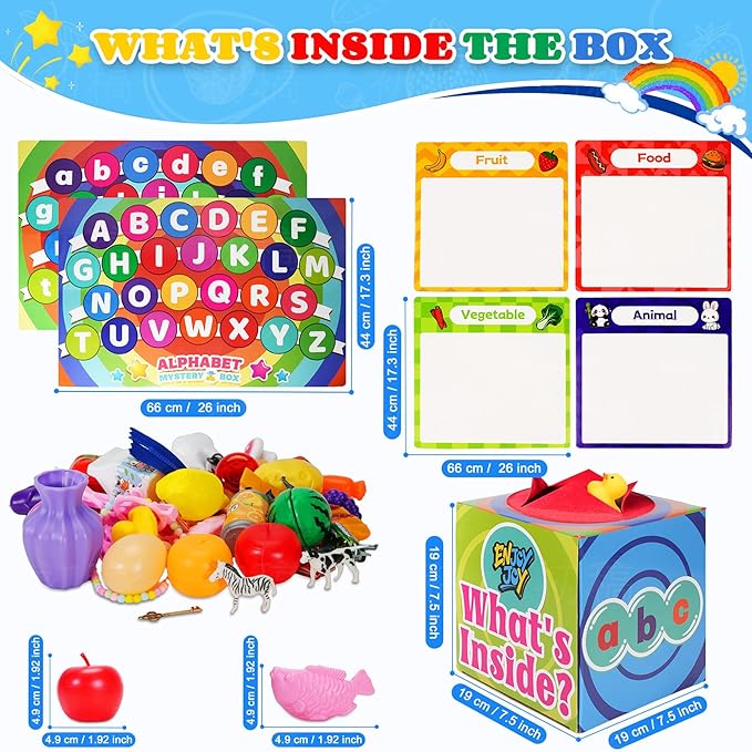 Enjoyjoy Mystery Box - 58 PCS Speech Therapy Materials Alphabet Toys Montessori Sensory, Preschool Learning Sorting Games with Mystery Boxes for Toddlers Ages 3-6, Ideal Christmas Birthday Gifts