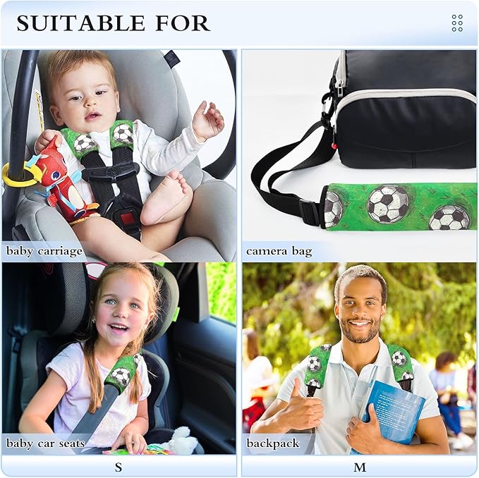 CHIFIGNO Soccer Balls Green Field Seat Belt Cover Pad 2Pcs Seatbelt Cover Comfortable Shoulder Pad Auto Interior Accessories Protect Your Neck and Shoulder