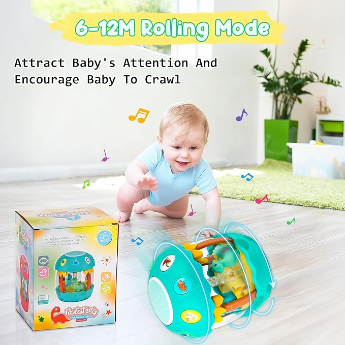 M SANMERSEN Baby Boy Toys 6-12 Months, Dinosaur Rotating Light Up Musical Baby Toys for 0-6 12-18 Months Newborn Infant Crawling Tummy Time Toys, Birthday Easter Gifts for Baby Boys- Green