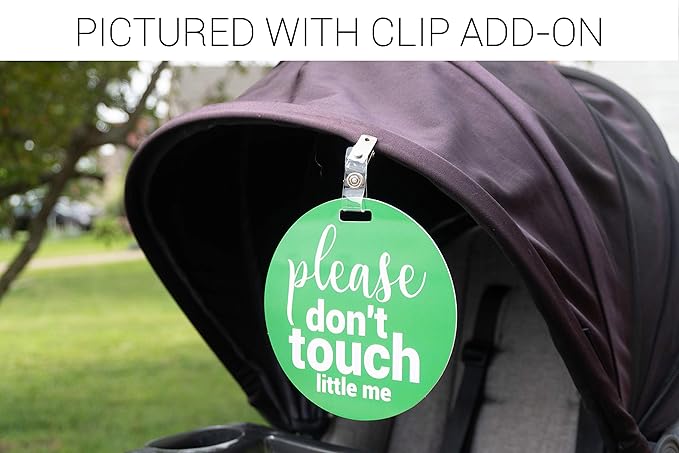 Three Little Tots Two Pack - Green Please Don't Touch Little Me Baby Car Seat and Stroller Signs - CPSIA Safety Tested