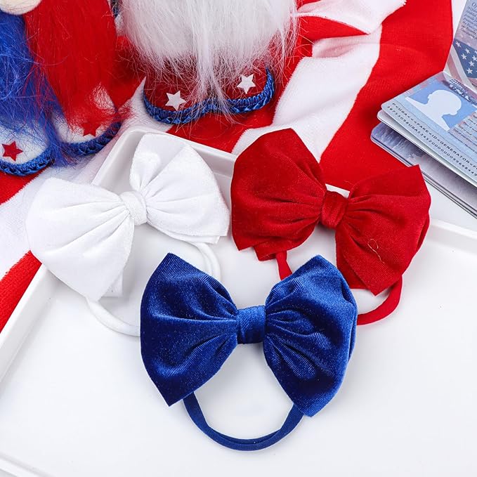YanJie Hairband, 4th of July Baby Girl Bows Headband, Premium Soft Velvet & Nylon Fabric in Red, White, Blue, Handmade, One Size fits all, Ideal Gift for Baby Girls, 2 Pieces
