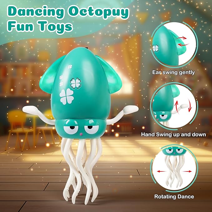 Electric Dancing Crawling Octopus Baby Toy,Squid Tummy Time Toy for Kids Baby,Automatic Evasion,with LED Lights & Music,Birthday Gift.