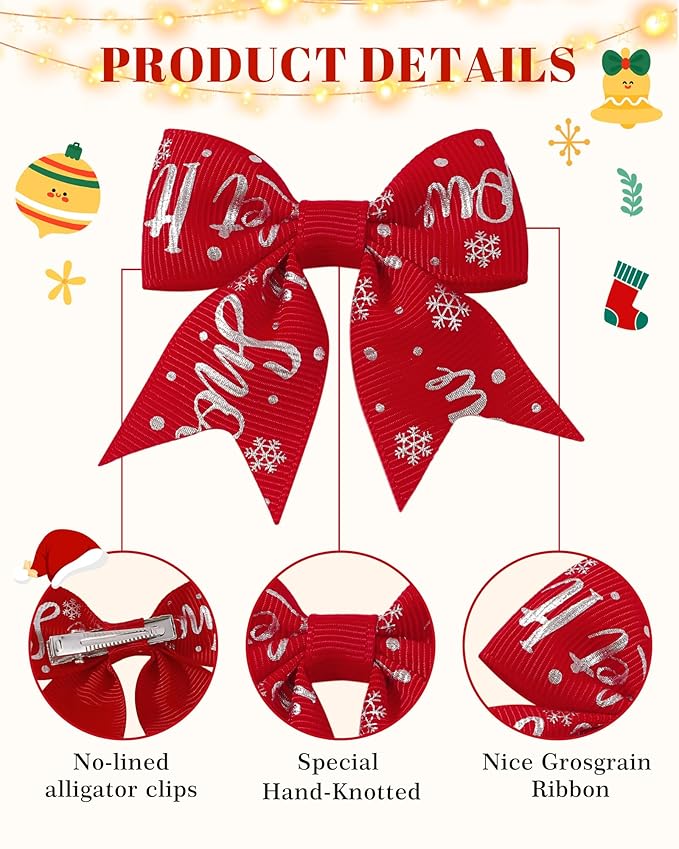 Jollybows 20pcs Christmas hair bows Baby Hair Clips Girls Bows Mini Alligator Clip Toddler Pigtail Bow Fine Hair Clip Christmas hair accessories-Green, Red, White
