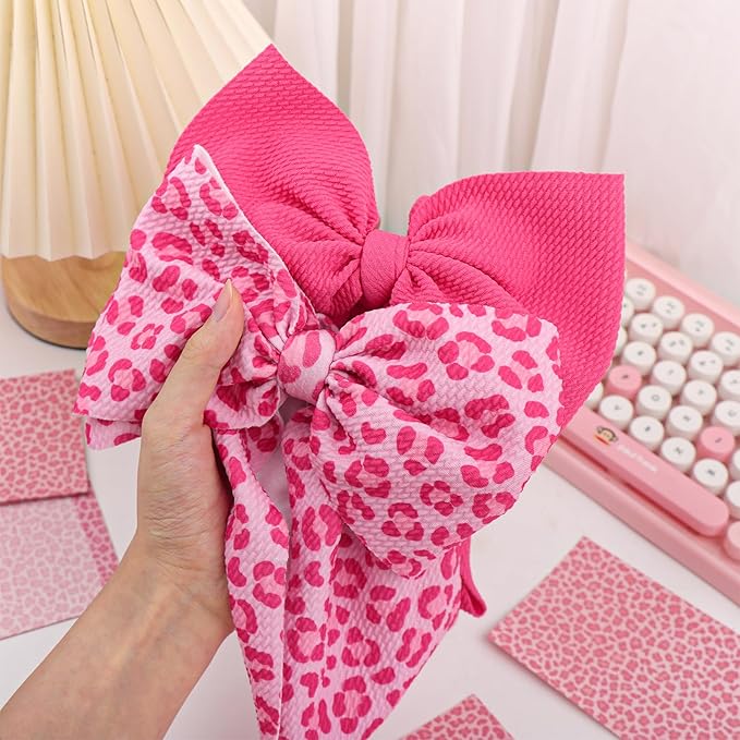 2PCS 7’’ Super Soft Knot Headbands with Hair Bows Pink Leopard Infant Toddlers Kids Hair Accessories Headband for Newborn Baby Girls