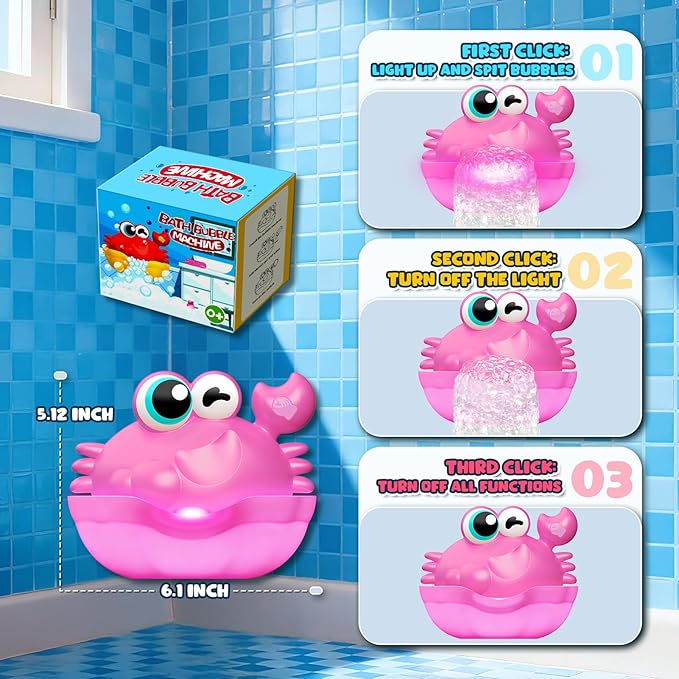 Bath Toys for Kids Ages 1-3,Light Up Baby Bath Toys Crab Bubble Maker with Colourful Light Toddler Bathtub Birthday Gifts Easter Stocking Stuffers for Boys Girls Aged 1-3 2-4 3-5