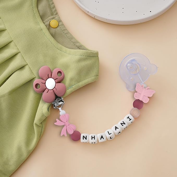 Personalized Baby Pacifier Clip with Name,Customized Name Silicone String Clip for Boy Girl