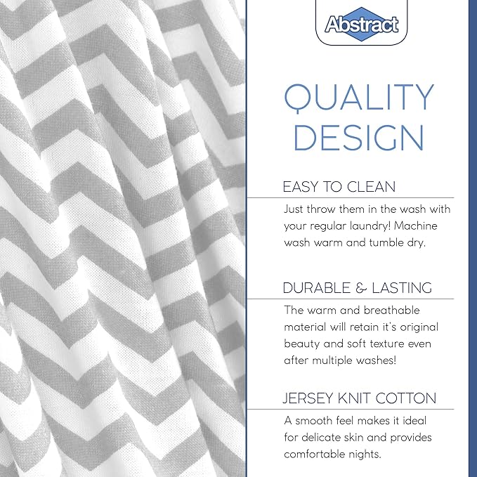 Pack n Play Fitted Sheet – Super Soft, 100% Natural Jersey Cotton – 27” x 39” – for Boys and Girls, Fits Pack n Play, Playard and Foldable Mattresses - Covered Elastic Hem – Zigzag Gray