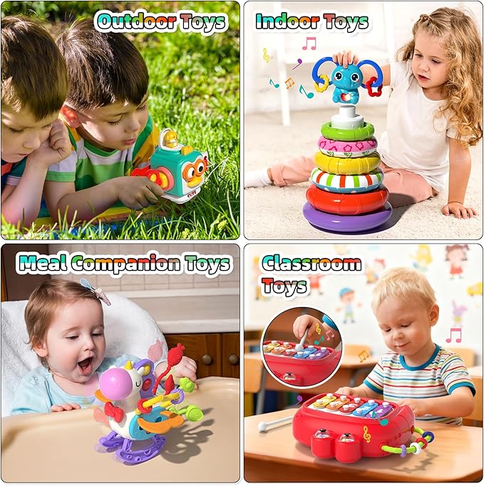 newcrave 4 in 1 Baby Toys for 6-12-18 Months, Infant Sensory & Stacking for 1+ Year Old, Busy Cube Toys for Babies 6-12 Months, Piano Xylophone Musical Travel Toys, Christmas Birthday Gifts for 1-2