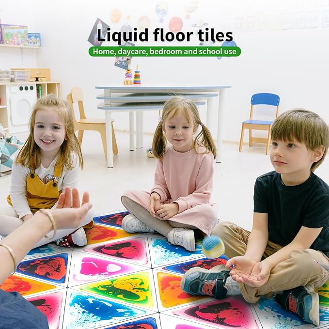 LONGKING 6-Sheet Liquid Triangle Sensory Tiles, Colorful Floor Tile for Play Centers, Playroom, Lava Tiles, 12.7" x 14.7"