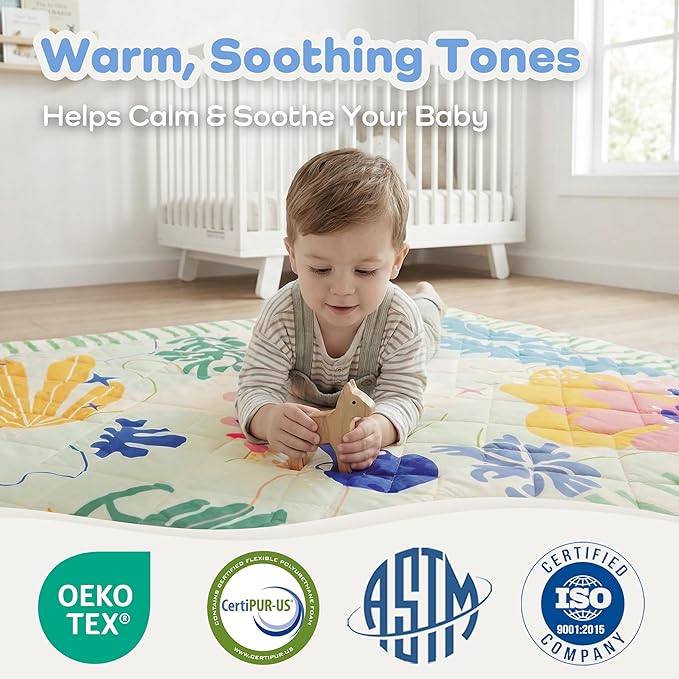 1.5" Thicker Baby Play Mat for Floor, 59x71 Removable & Machine Washable Cover Playpen Mat Softness Foam Mats, Easy-Clean Hygienic, Comfort Safety Kids Crawling Living Room (Dazzling World)