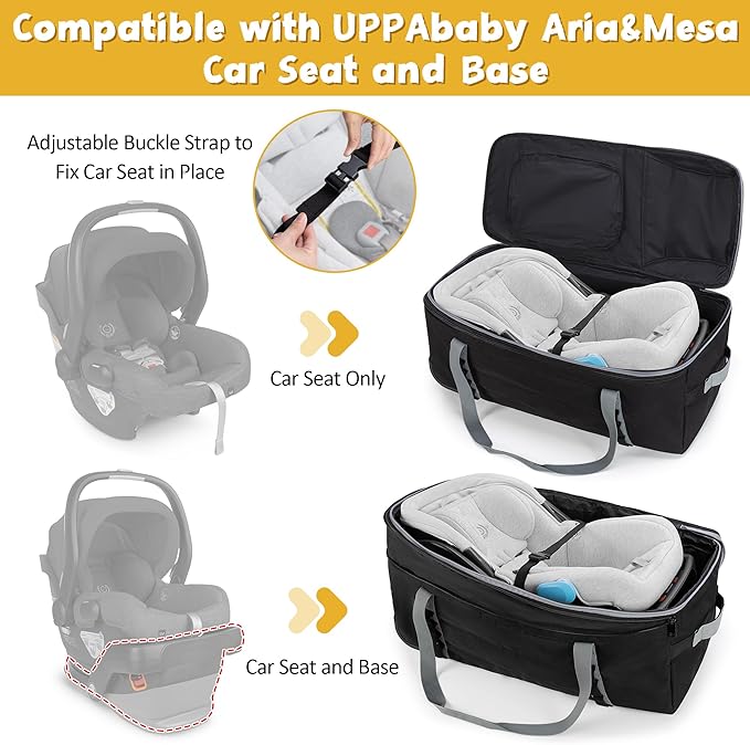 GRAOSO Car Seat Travel Bag with Wheels Compatible with UPPAbaby Aria and Mesa, Infant Padded Car Seat Carrier for Airport, Car Seat Gate Check Bag for Travel with Luggage Tag, Black, Bag Only