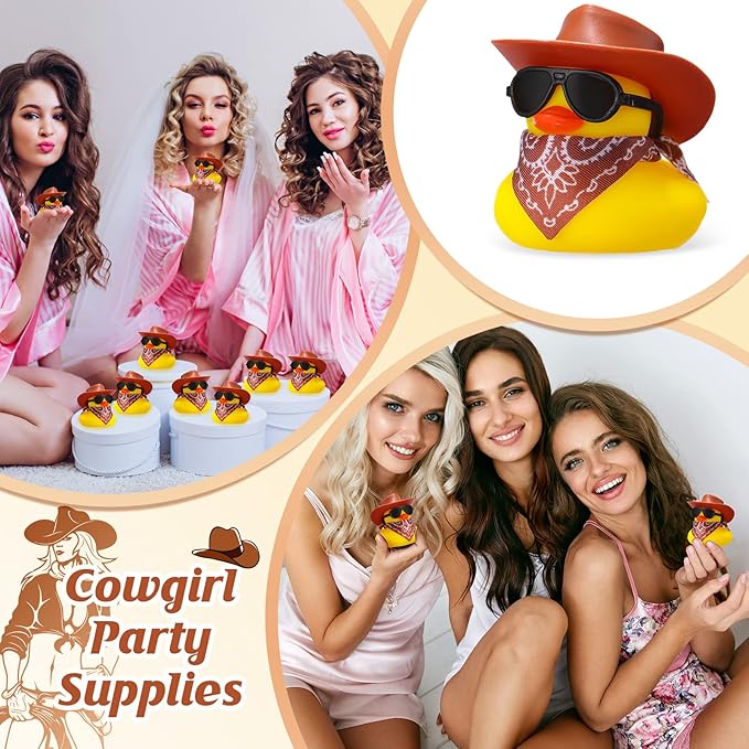 Sosation 24 Set Cowboy Rubber Duck Bulk Mini Yellow Duckies Party Tiny Ducks Toy with Cowboy Hat Paisley Bandanas Sunglasses for Birthday Party Favor(Classic Style)