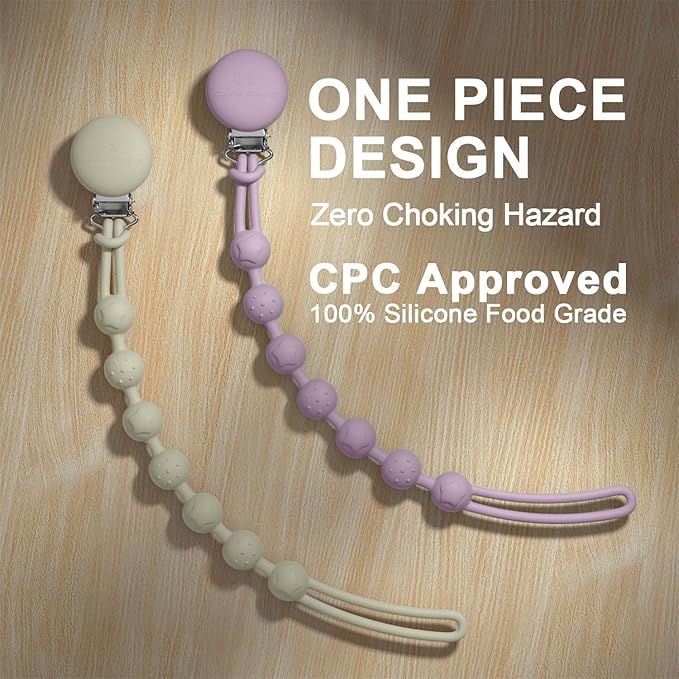 Cuddle Campus Silicone Pacifier Clip Holder with One Piece Design,Soft Flexible Binky Clips with Texture for Baby Boy and Girl Pack of 4 (0-6m)