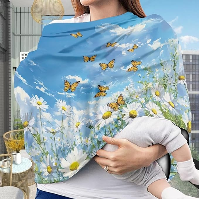 AFPANQZ Butterfly Flower Nursing Covers for Newborns Baby Car Seat Covers for Baby Girls, All Season Baby Carseat Canopy Cover Ups Breastfeeding Scarves Breathable Baby Shower s