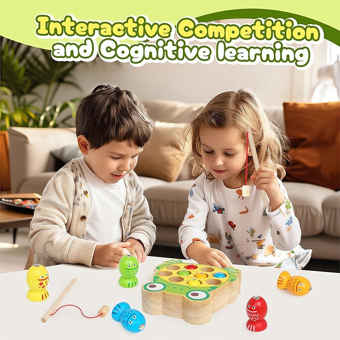Wooden Fishing Games for Kids 3+,Montessori Magnetic Toys Early Fine Motor Skills Learning Color Sorting & Hand-Eye Coordination Magnet Game Easter Basket Stuffers for Toddlers Boys Grils