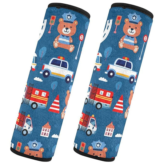 Bear Cars Cartoon Blue Car Seat Belt Covers for Kids 2 Pack Toddler Seat Belt Pad for Girls Boys Soft Stroller Seat Shoulder Pads Strap Cushion for Babys, Seat Shoulder Protector for Car Truck SUV