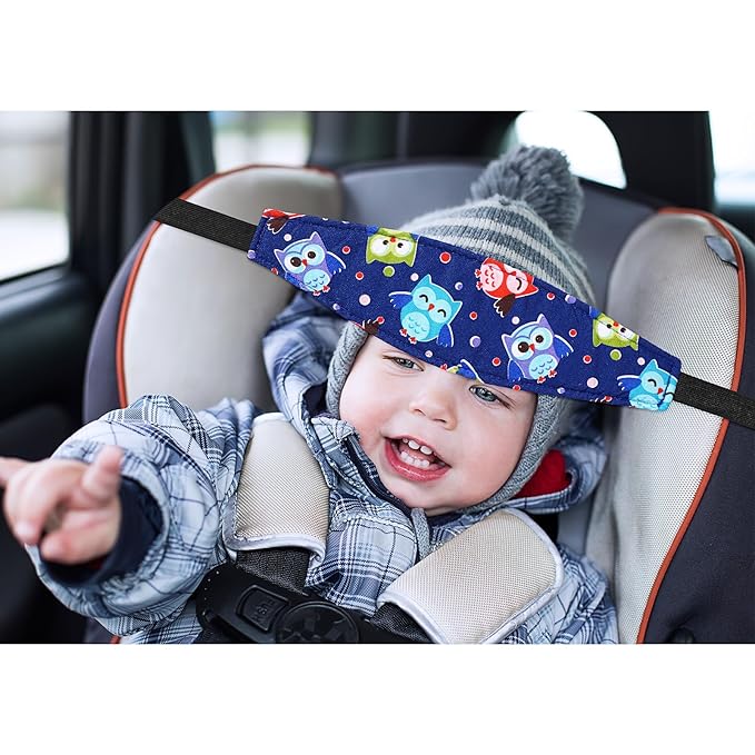 HESTYA 2 Pcs Carseat Head Support Toddler, Stroller Seat Headrest for Sleeping Traveling, Neck Relief Headband Strap for Kids Children Toddler Infant(Elephant and Owl)