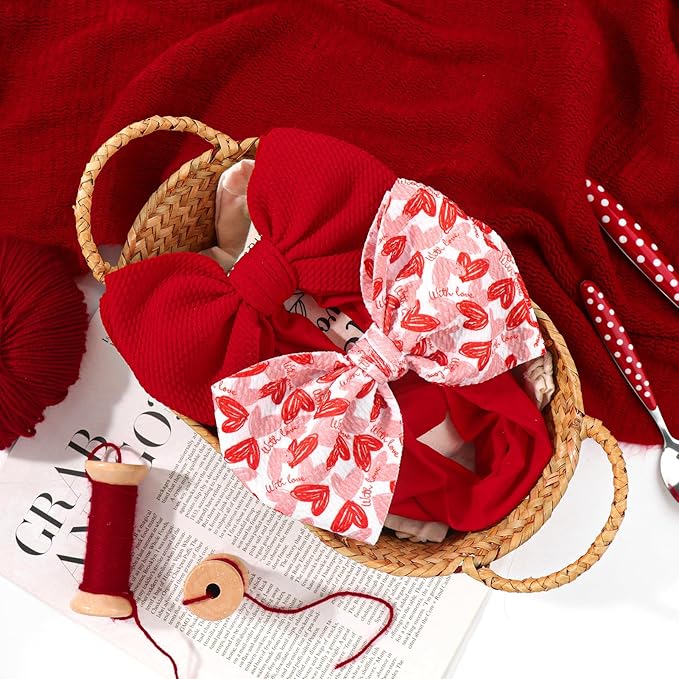 6'' Large Valentines Day Bow Headbands for Baby Girls Soft Nylon Hairbands with Bows Valentines Hair Accessories for Infants KidsRed Light Pink Heart