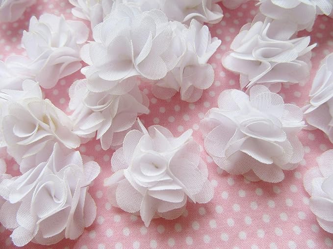 YYCRAFT Pack of 30 Cute Mini Chiffon Flower 1 Inch Hair Flower Headband-White