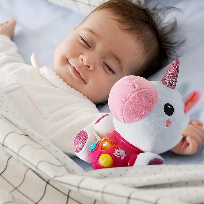 iPlay, iLearn Baby Unicorn Musical Toys, Newborn Girls Gift, Soft Unicorn Plush Stuffed Animal, Infant Light Music Time, 1st Easter Basket Shower Stuffers for 0 1 2 3 6 9 12 18 Month 1-3 Yrs Toddlers